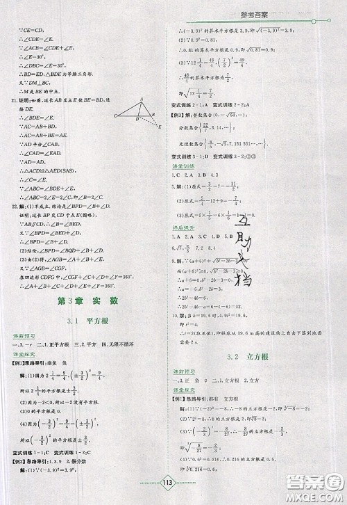 湖南教育出版社2020年学法大视野八年级数学上册湘教版参考答案