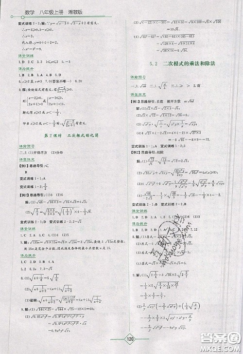 湖南教育出版社2020年学法大视野八年级数学上册湘教版参考答案