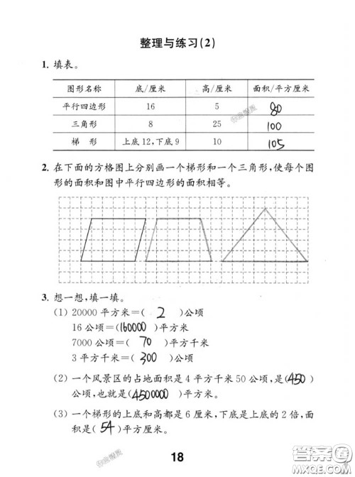 江苏凤凰教育出版社2020数学补充习题五年级上册人教版参考答案