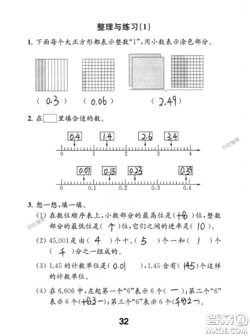 江苏凤凰教育出版社2020数学补充习题五年级上册人教版参考答案