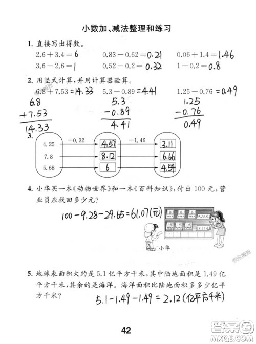江苏凤凰教育出版社2020数学补充习题五年级上册人教版参考答案