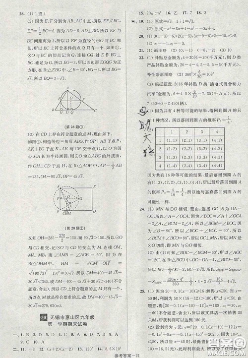 2020年抢先起跑大试卷九年级数学上册江苏版答案