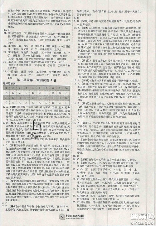 神农牛皮卷2020秋非常海淀单元测试AB卷七年级生物上册济南版答案