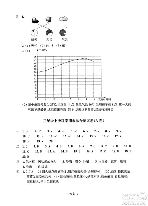 浙江少年儿童出版社2020年每课一练小学科学三年级上册J教科版答案