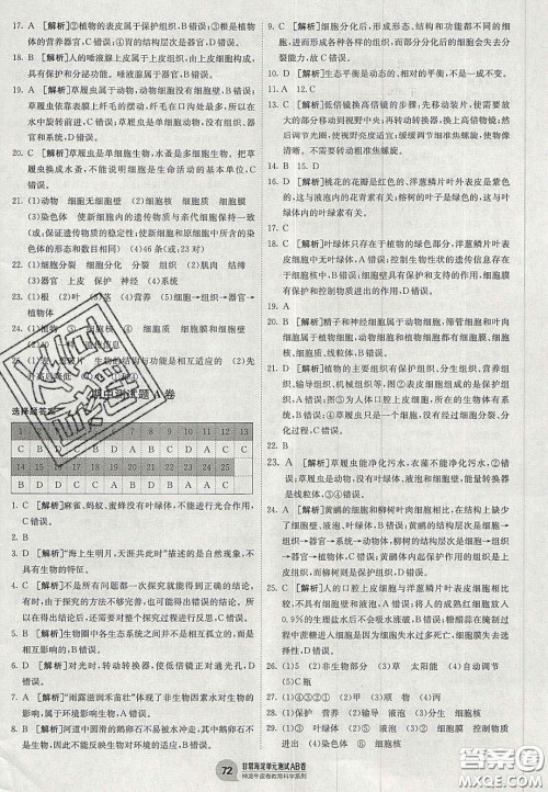 神农牛皮卷2020秋非常海淀单元测试AB卷七年级生物上册人教版答案