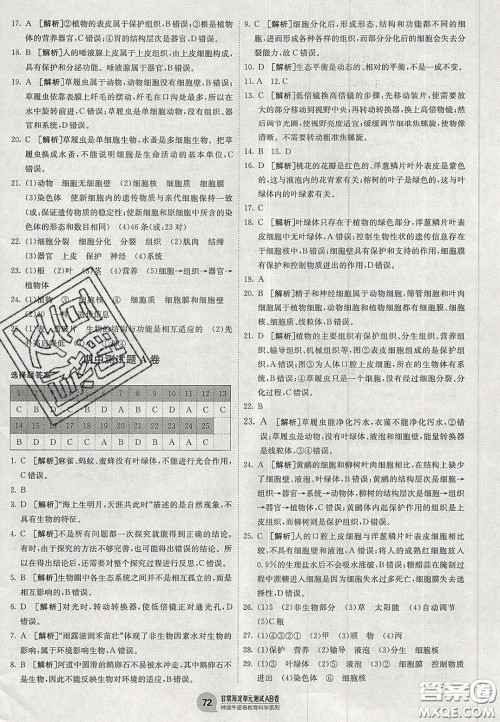神农牛皮卷2020秋非常海淀单元测试AB卷七年级生物上册人教版答案