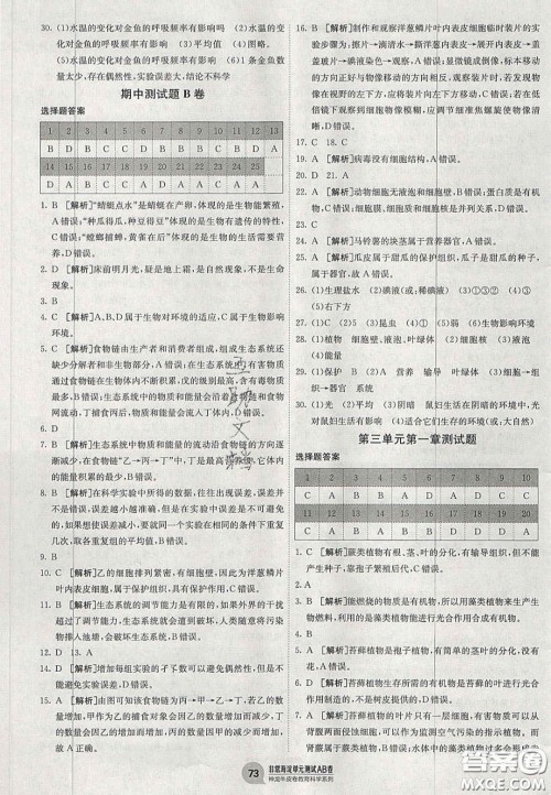 神农牛皮卷2020秋非常海淀单元测试AB卷七年级生物上册人教版答案