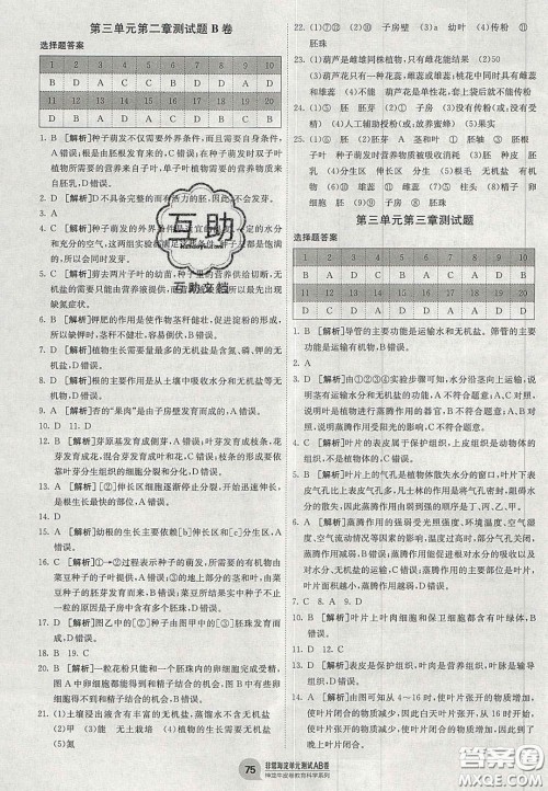 神农牛皮卷2020秋非常海淀单元测试AB卷七年级生物上册人教版答案