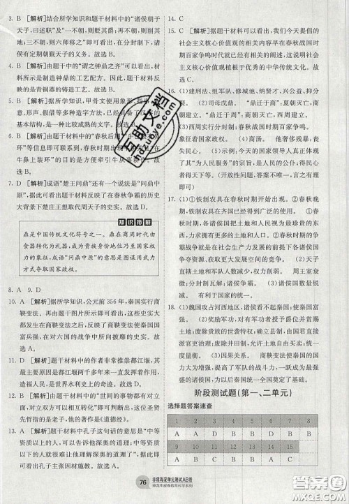 神农牛皮卷2020秋非常海淀单元测试AB卷七年级历史上册人教版答案