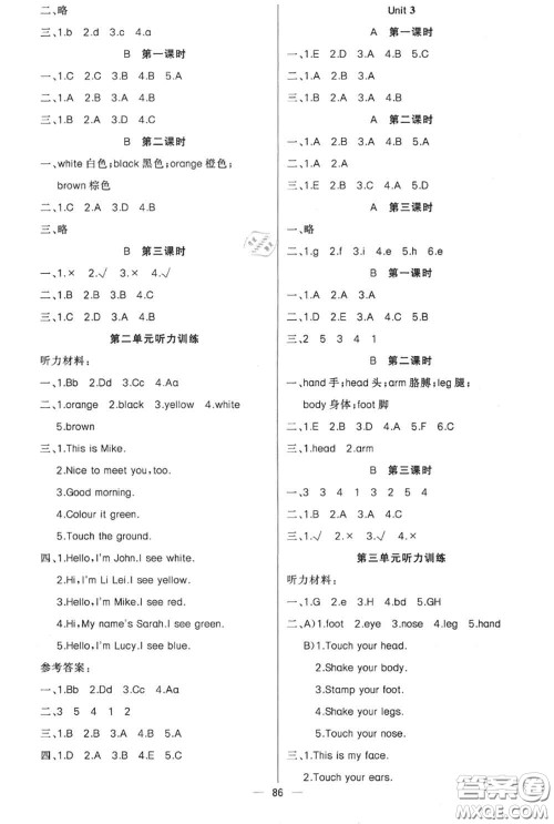 新疆青少年出版社2020秋原创新课堂三年级英语上册人教版答案 新疆青少年出版社2020秋原创新课堂三年级英语上册人教版答案