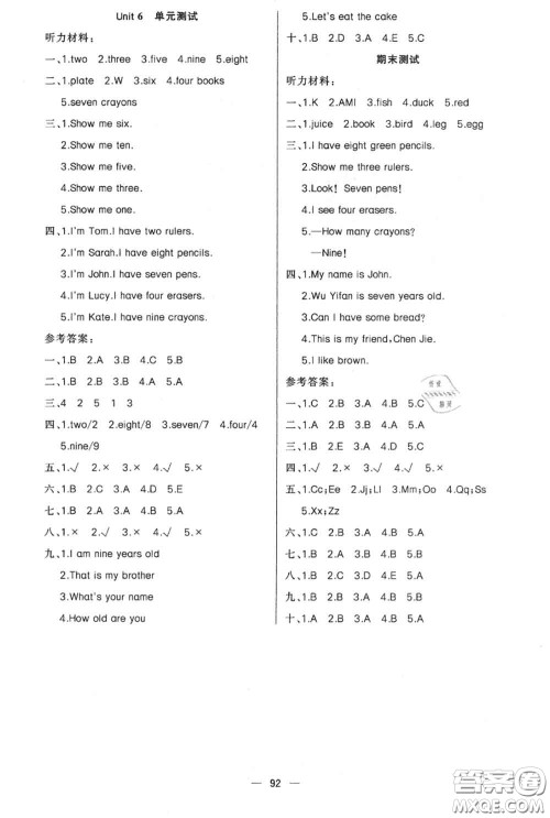 新疆青少年出版社2020秋原创新课堂三年级英语上册人教版答案 新疆青少年出版社2020秋原创新课堂三年级英语上册人教版答案