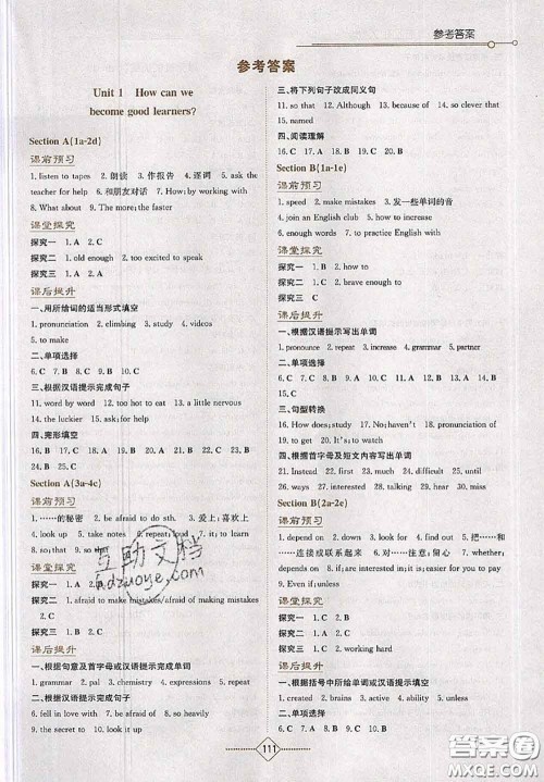 湖南教育出版社2020学法大视野九年级英语上册人教版参考答案