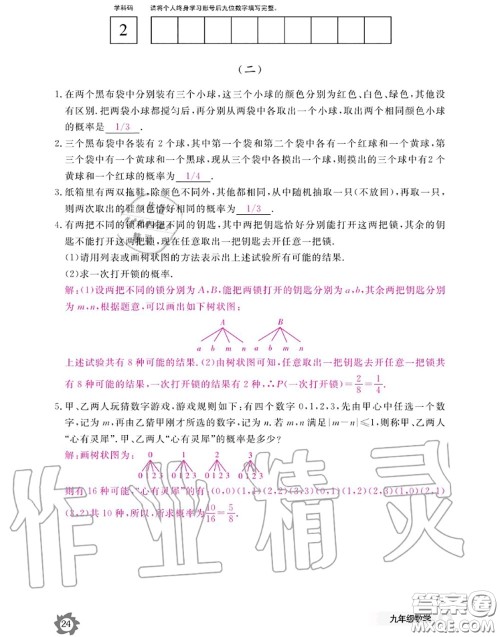 江西教育出版社2020年数学作业本九年级全一册北师版答案