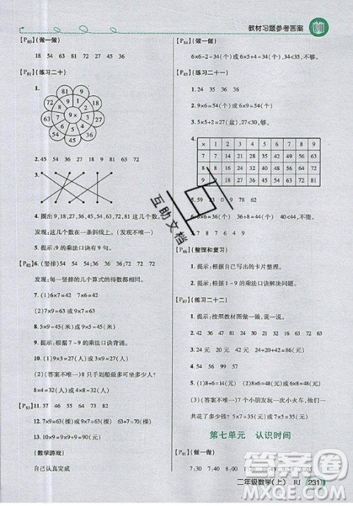 2020年二年级上册数学人教版课后练习参考答案 2020年二年级上册数学人教版课后练习参考答案