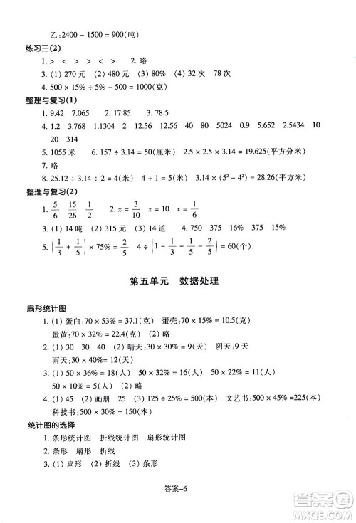 浙江少年儿童出版社2020年每课一练小学数学六年级上册B北师版答案