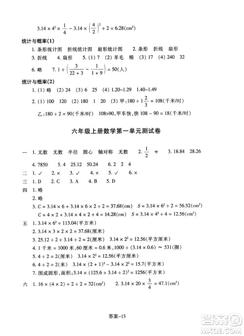 浙江少年儿童出版社2020年每课一练小学数学六年级上册B北师版答案