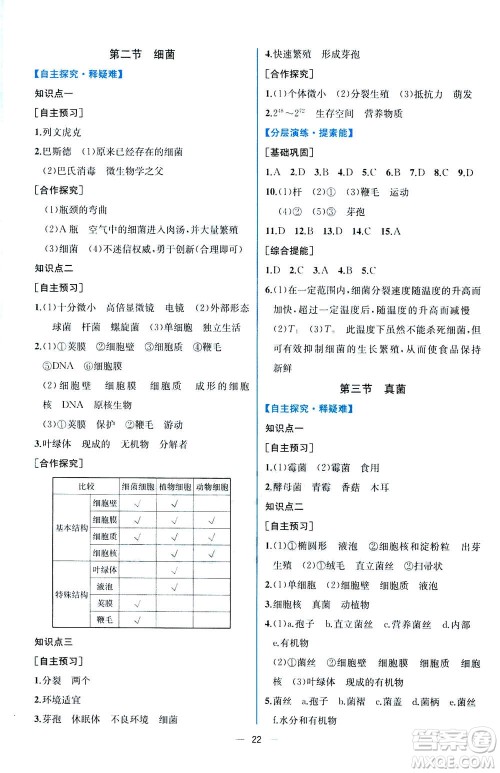 人民教育出版社2020年同步学历案课时练生物八年级上册人教版答案