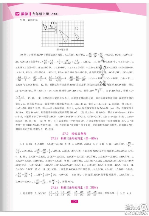 辽海出版社2020新课程能力培养九年级数学上册人教版答案