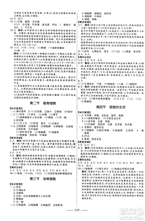 河北少年儿童出版社2020年夺冠百分百新导学课时练生物七年级上册RJ人教版答案