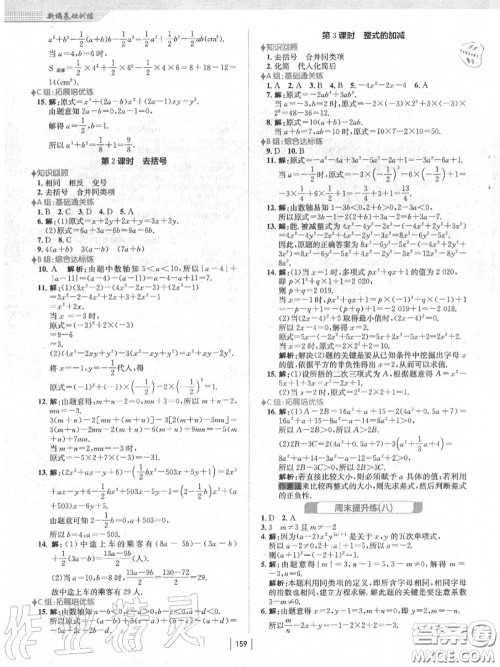 安徽教育出版社2020秋新编基础训练七年级数学上册人教版答案