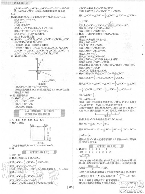 安徽教育出版社2020秋新编基础训练七年级数学上册人教版答案