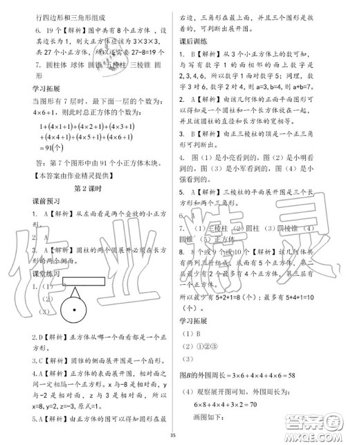 大象出版社2020年基础训练七年级数学上册人教版参考答案