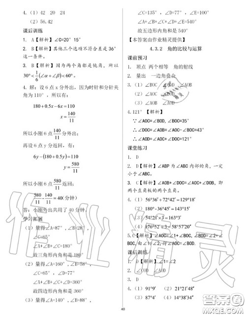 大象出版社2020年基础训练七年级数学上册人教版参考答案