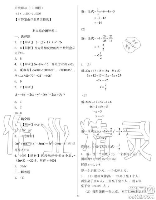 大象出版社2020年基础训练七年级数学上册人教版参考答案