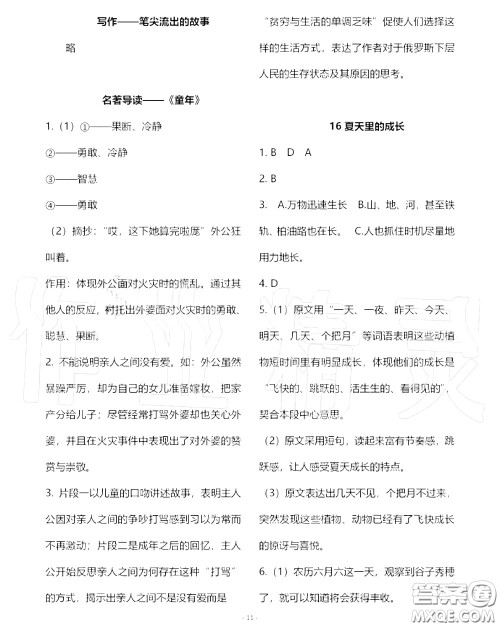 人民教育出版社2020年语文练习部分六年级第一学期五四制答案