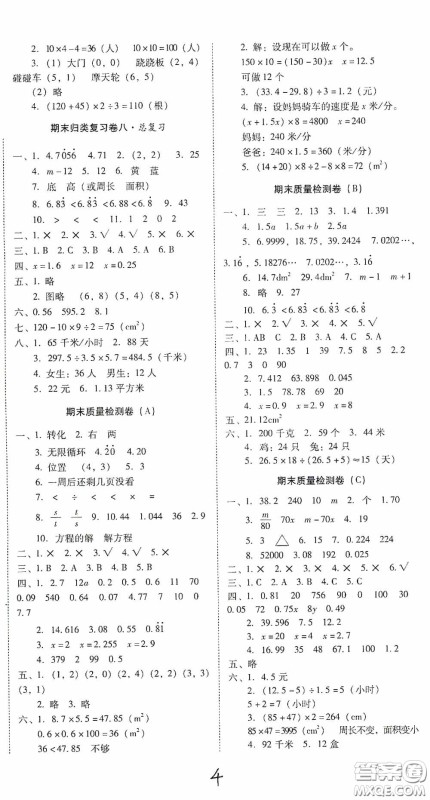2020秋云南师大附小一线名师核心试卷五年级数学上册人教版答案