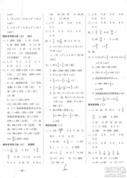 2020云南师大附小密卷六年级数学上册全新版答案