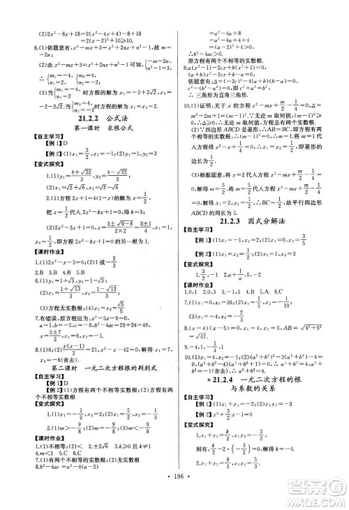 2020年长江全能学案同步练习册数学九年级全一册人教版答案 2020年长江全能学案同步练习册数学九年级全一册人教版答案