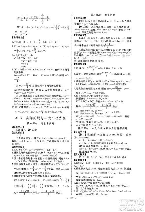 2020年长江全能学案同步练习册数学九年级全一册人教版答案 2020年长江全能学案同步练习册数学九年级全一册人教版答案