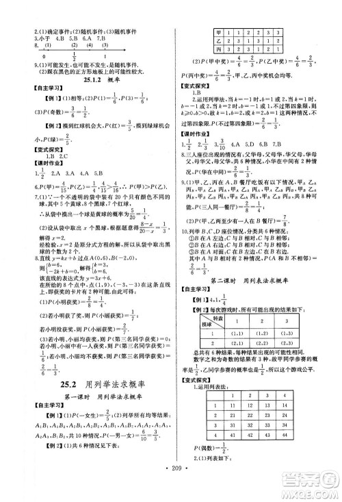 2020年长江全能学案同步练习册数学九年级全一册人教版答案