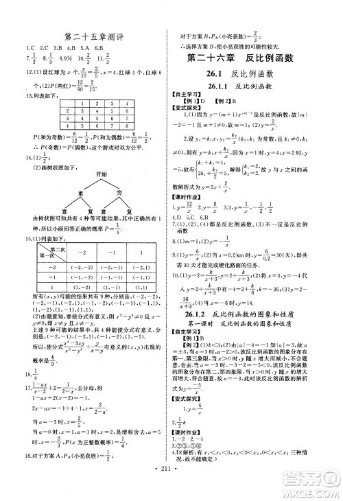 2020年长江全能学案同步练习册数学九年级全一册人教版答案