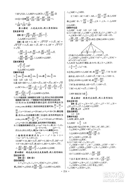 2020年长江全能学案同步练习册数学九年级全一册人教版答案 2020年长江全能学案同步练习册数学九年级全一册人教版答案