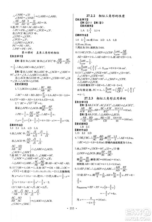 2020年长江全能学案同步练习册数学九年级全一册人教版答案 2020年长江全能学案同步练习册数学九年级全一册人教版答案