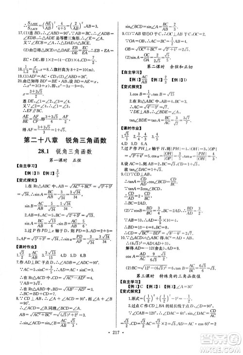 2020年长江全能学案同步练习册数学九年级全一册人教版答案 2020年长江全能学案同步练习册数学九年级全一册人教版答案