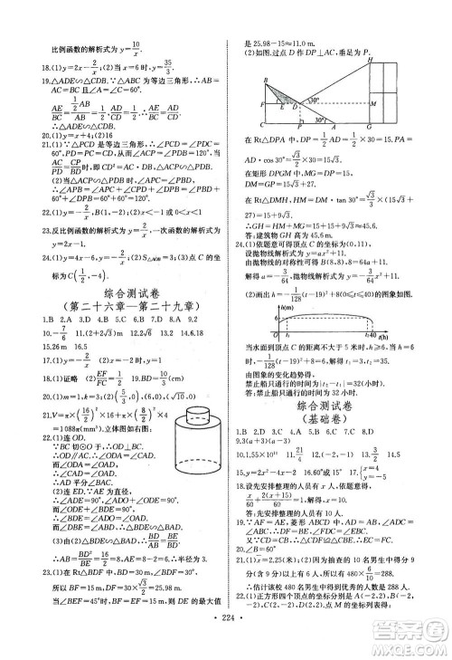 2020年长江全能学案同步练习册数学九年级全一册人教版答案