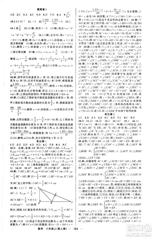 新疆青少年出版社2020年四清导航数学八年级上册人教版答案