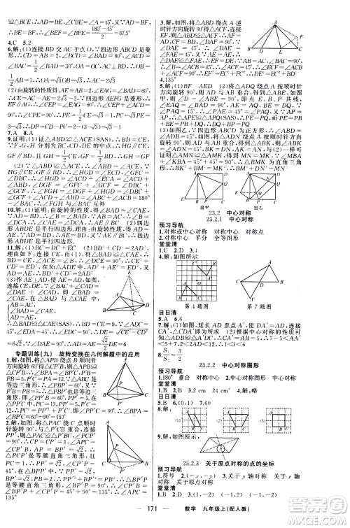 新疆青少年出版社2020年四清导航数学九年级上册人教版答案