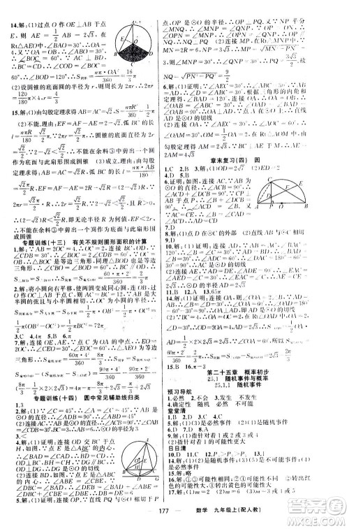 新疆青少年出版社2020年四清导航数学九年级上册人教版答案