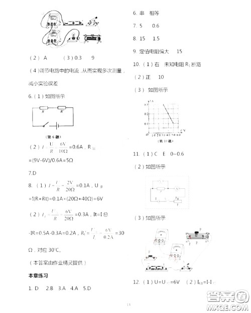 江苏凤凰科技出版社2020秋补充习题九年级物理上册苏科版答案