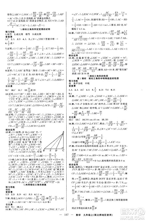 新疆青少年出版社2020年四清导航数学九年级上册北师版答案