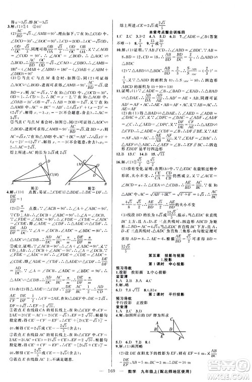 新疆青少年出版社2020年四清导航数学九年级上册北师版答案