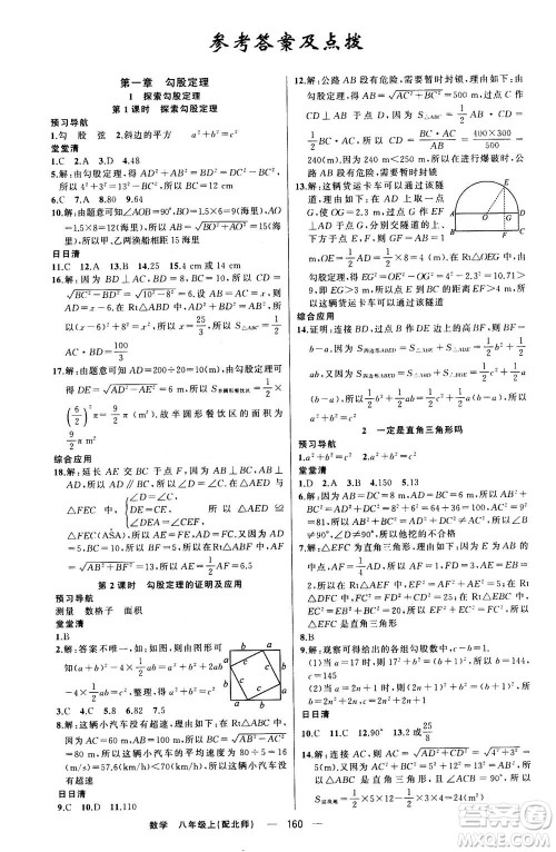 新疆青少年出版社2020年四清导航数学八年级上册北师版答案