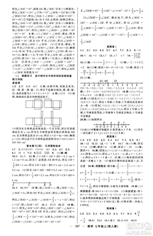 新疆青少年出版社2020年四清导航数学七年级上册人教版答案