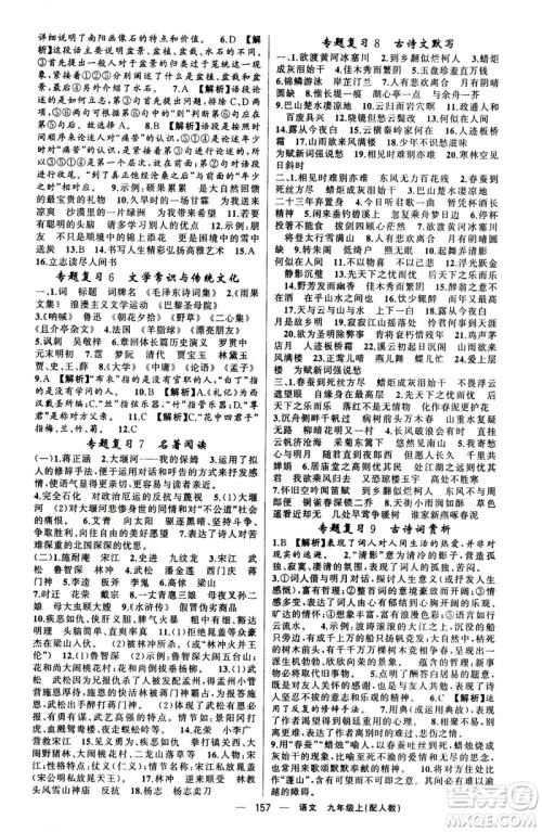 新疆青少年出版社2020年四清导航语文九年级上册人教版答案