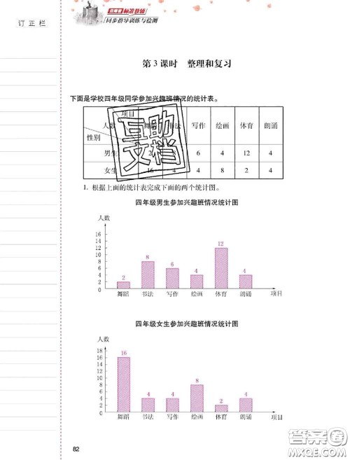 2020年云南省标准教辅同步指导训练与检测四年级数学上册人教版答案