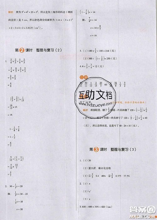 2020秋一本我爱写作业六年级数学上册北师版参考答案